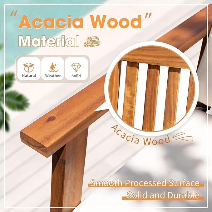Devoko Patio Set 3 Piece Acacia Wood Outdoor Furniture Conversation Seat - Image 4