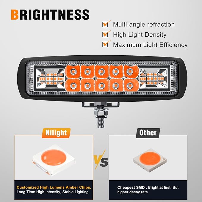 Nilight 6 Inch Amber LED Light Pods 2 PCS 60W Flood Spot Combo Beam Off Road - Image 3