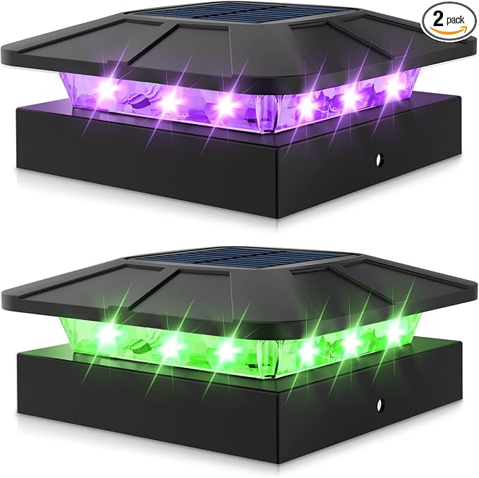 Peasur RGB Color Changing Solar Post Cap Lights Outdoor, 2 Pack 4x4 Solar by Peasur