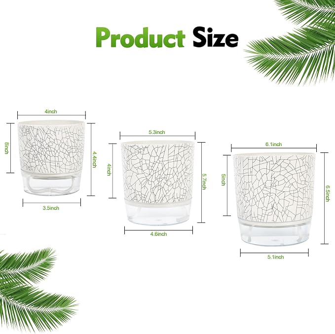 Self Watering Pots for Indoor Plants, 6 & 5 & 4 Inch Stylish Flower Pots - Image 2
