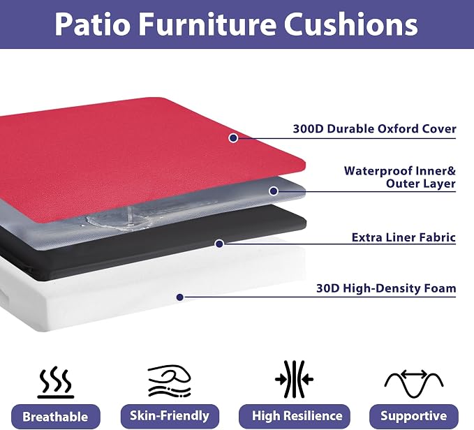 Outdoor Chair Cushions Set of 4, Waterproof Outdoor Seat Cushions - Image 2