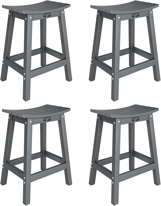VINGLI 24 Inch Outdoor Bar Stools Set of 4, HDPE Weather Resistance Counter by VINGLI
