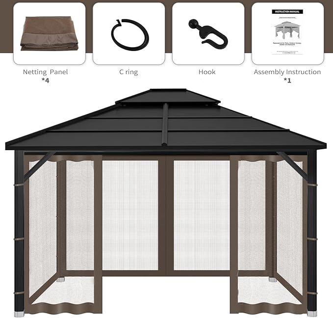 Gazebo Replacement Mosquito Netting Outdoor Universal Gazebo Canopy 4-Panels - Image 5