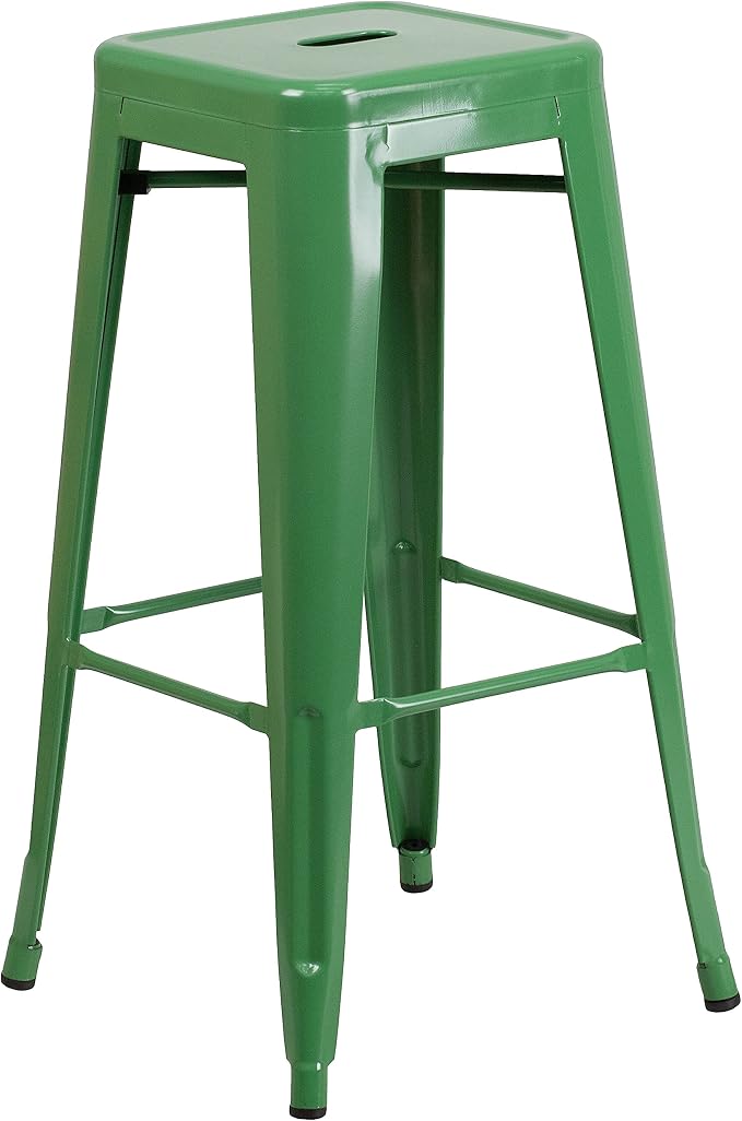 Flash Furniture Lily 4 Pack Commercial Grade 30" High Backless Green Metal - Image 7