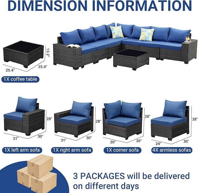 Jing's Villa 10-Piece Patio Furniture Set, All-Weather Outdoor Wicker Sectional - Image 6