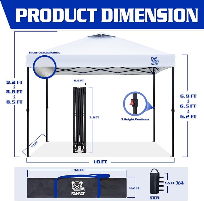 10x10 Pop Up Canopy Tent, 300D Silver-Coating Top, 1-Person Setup Commercial - Image 5