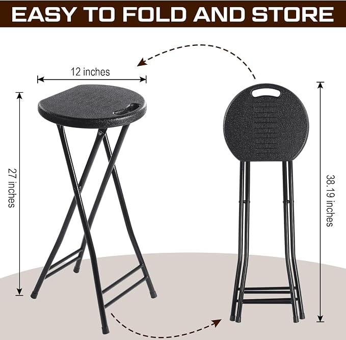 Suzile 2 Pcs Tall Folding Chair Portable Plastic Stool Chair Heavy Duty - Image 3