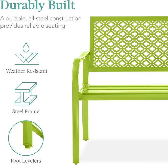 Best Choice Products Outdoor Bench 2-Person Metal Steel Benches Furniture - Image 3