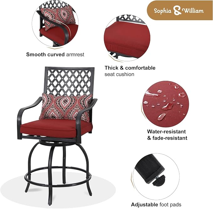 Sophia & William Outdoor Patio Bar Set 5 Piece High Dining Table and Chairs - Image 4