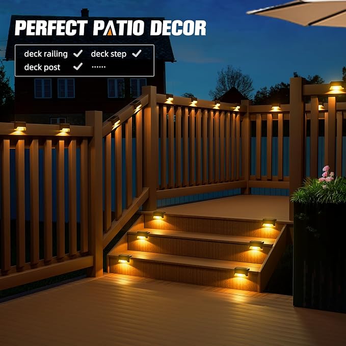 APONUO Solar Deck Lights 16 Pcs, Step Lights Outdoor Waterproof Led Solar Fence - Image 2