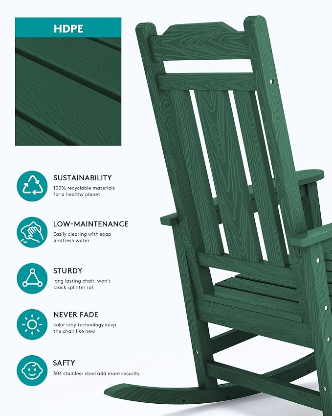 SERWALL HDPE Outdoor Rocking Chair Set of 8, Patio Rocking Chairs Set, Rocking - Image 6