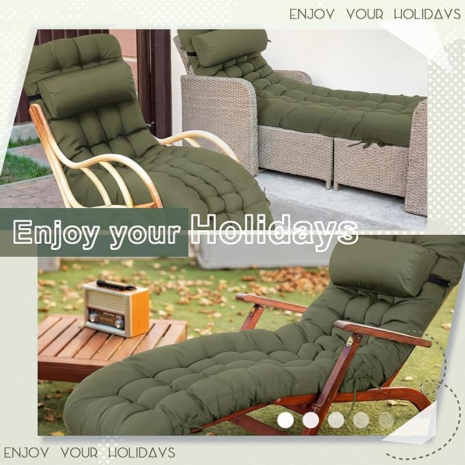 Tudomro 1 Pcs Olive Green 66'' Outdoor Chaise Lounge Cushion Waterproof Patio - Image 5