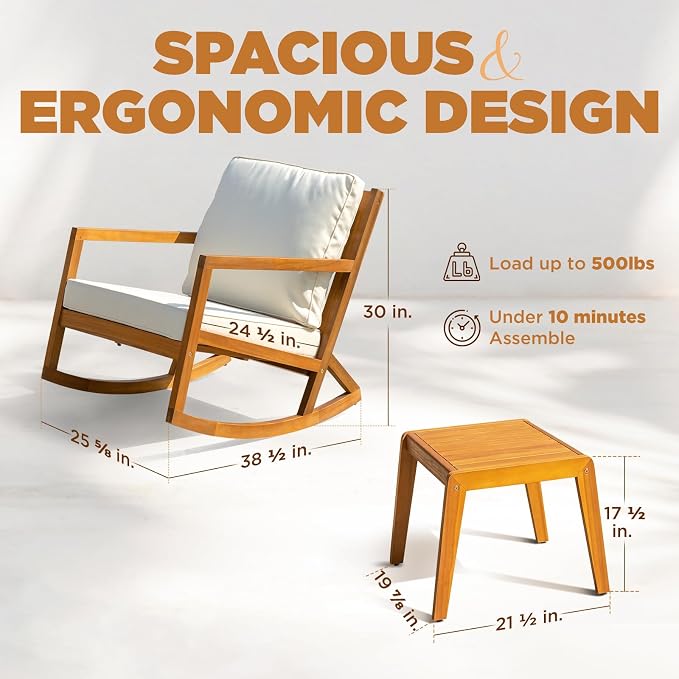 IDZO Rocking Chairs Design Heavy Duty 400lbs Capacity Wood Patio Bistro Set 3 - Image 4