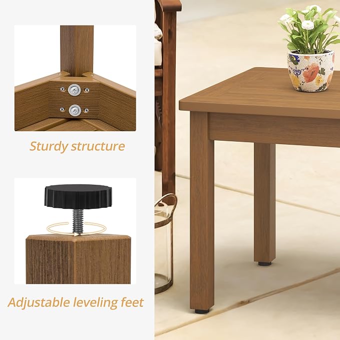 LUE BONA Outdoor Coffee Table Rectangle, HDPS Patio Coffee Tables - Image 6