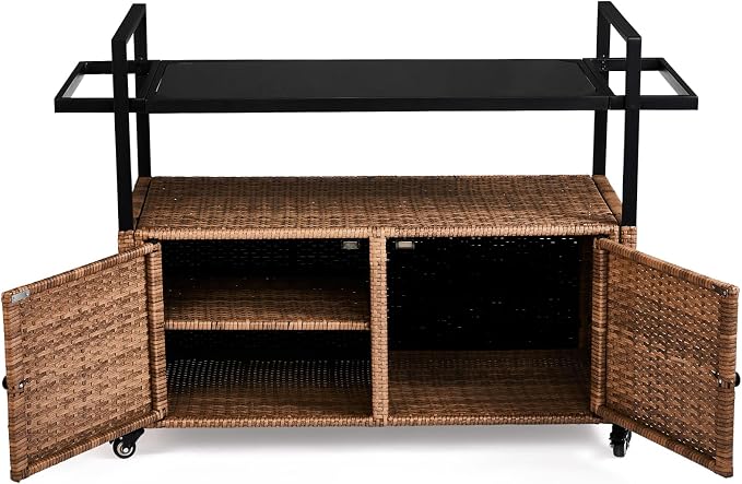 VINGLI Wicker Outdoor Bar Cart - Image 4