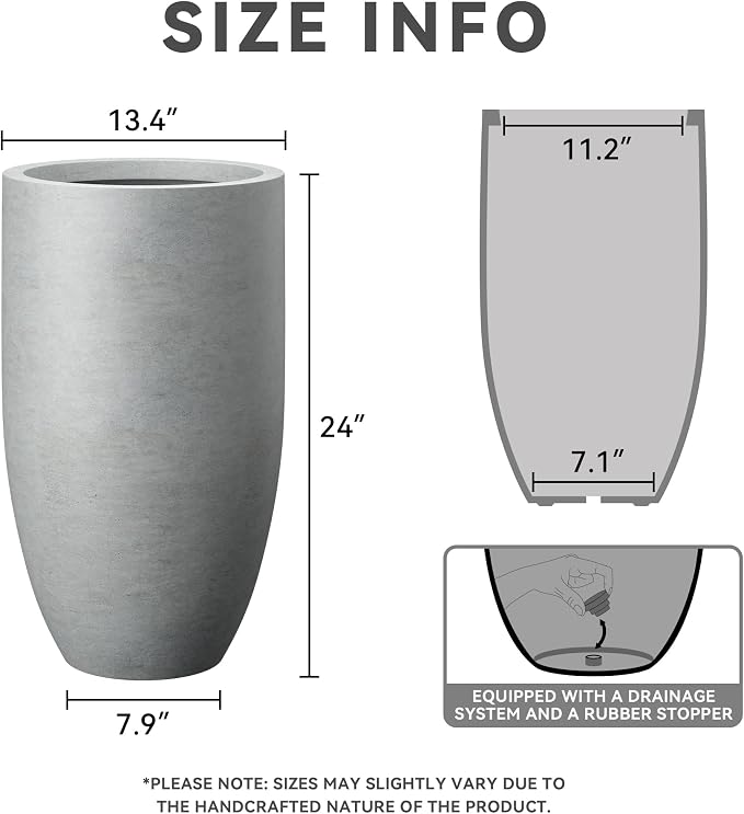 Kante 24 Inch Tall Round Concrete Planter, Large Indoor Outdoor Plant Pots - Image 2