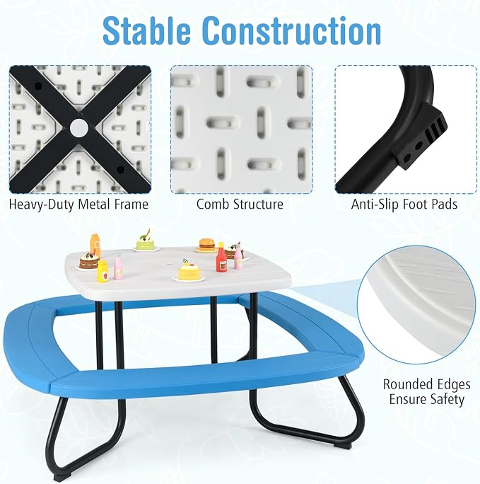 HONEY JOY Kids Picnic Table, 8 Person Toddler Outdoor Table and Chair Set - Image 8