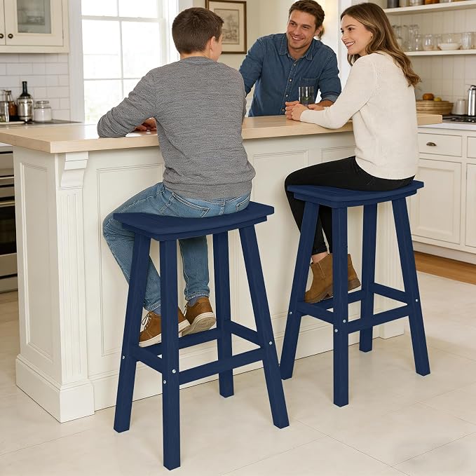 Outdoor Bar Stools Set of 2, 29 Inch All-Weather HDPE Bar Height Chairs - Image 2