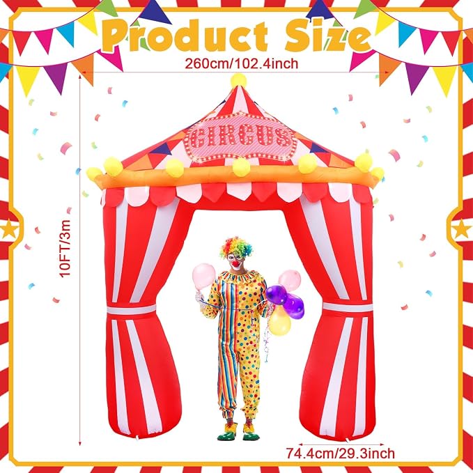 10ft Circus Party Decorations Inflatable Arch Blow up Tent Built in LED Lights - Image 2