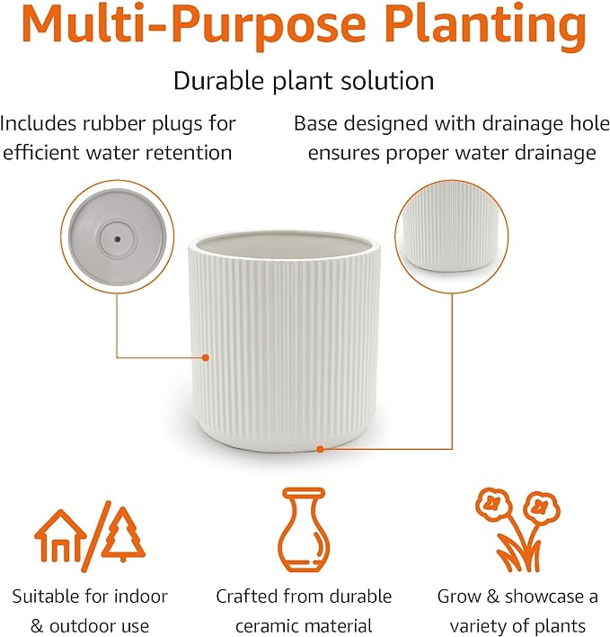 Amazon Basics Fluted Ceramic Round Planter - Image 2