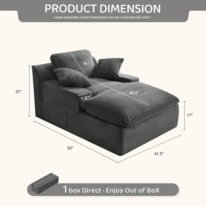 63" Chaise Lounge Chair Indoor, Set of Convertible Sleeper Sofa Couch - Image 2