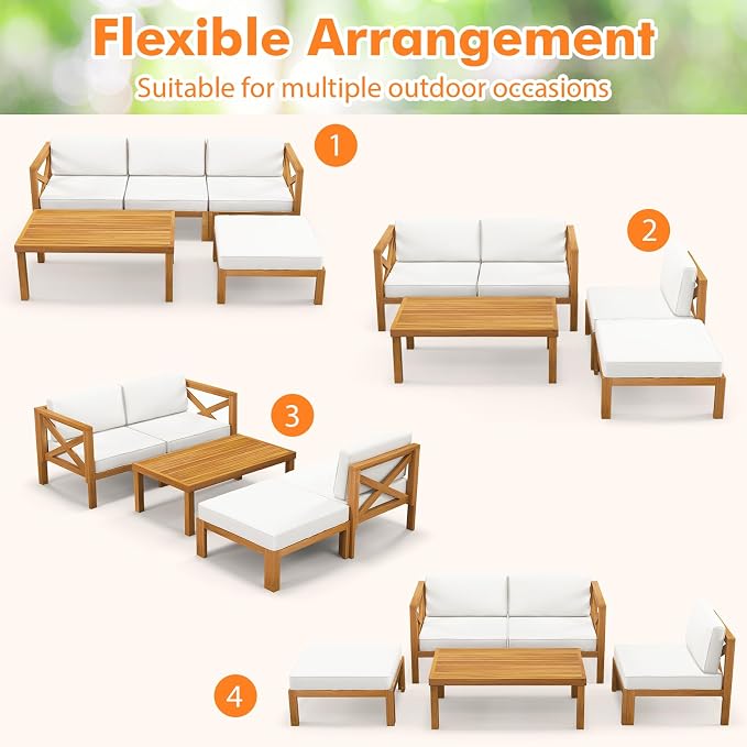 Tangkula 5 Piece Outdoor Conversation Furniture Set, Acacia Wood Sectional Sofa - Image 9