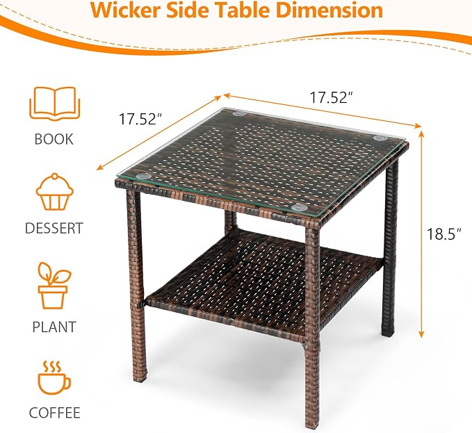 VINGLI Outdoor Wicker Side Table Patio Side Tables - Image 3