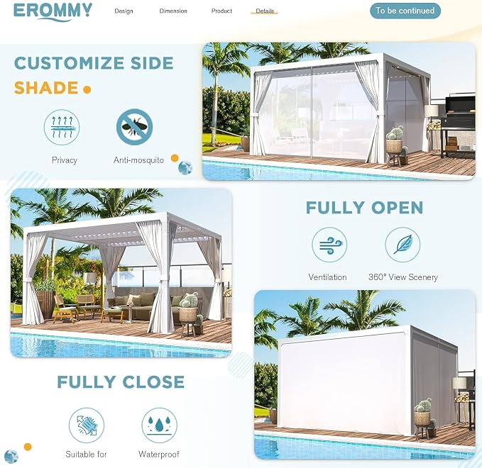 EROMMY Louvered Pergola 10' x 10' Outdoor Hard Top Pergola - Image 6