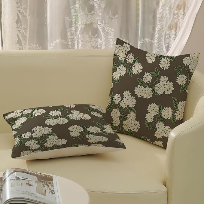 Brown Spring Pillow Covers 16x16 Inch 2 Pcs Green Yellow Hydrangea Flower Decor - Image 4