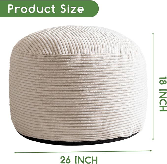 HIGOGOGO Round Stuffed Pouf Ottoman, Corduroy Poufs - Image 2