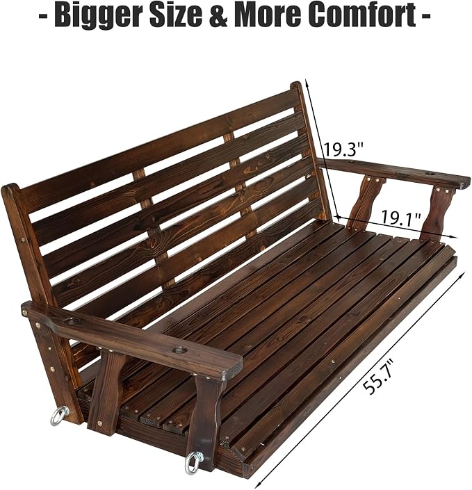 Wooden Porch Swing, Ergonomic Seat, Bench Swing - Image 5