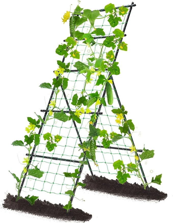 Cucumber Trellis for Raised Bed, 6ft Metal A-Frame Garden Trellis for Climbing by yotoworthgardenhome