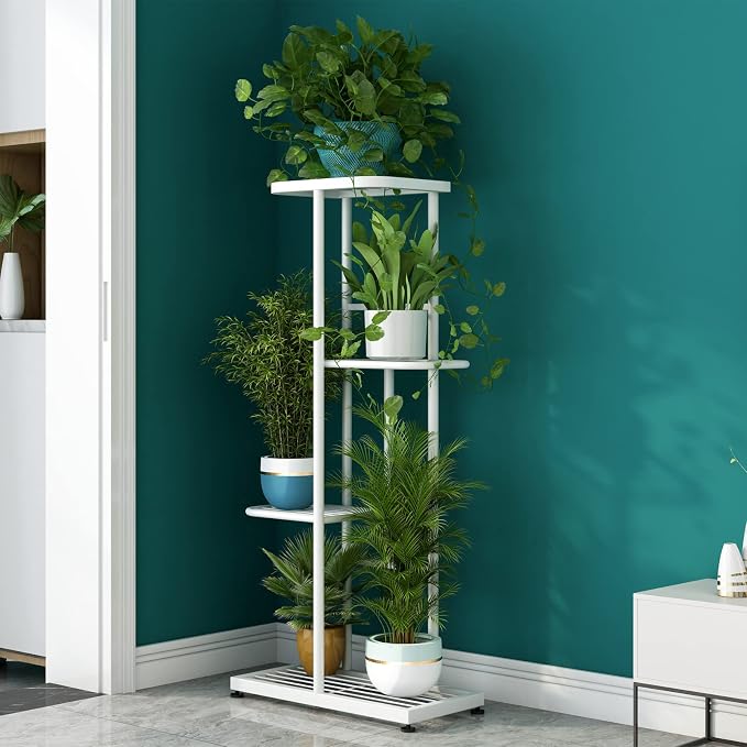 LINZINAR Plant Stand Indoor Outdoor Metal 4 Tier 5 Potted Multiple Flower Pot - Image 2