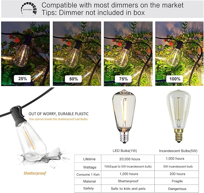 200FT Outdoor Edison String Lights - Image 5