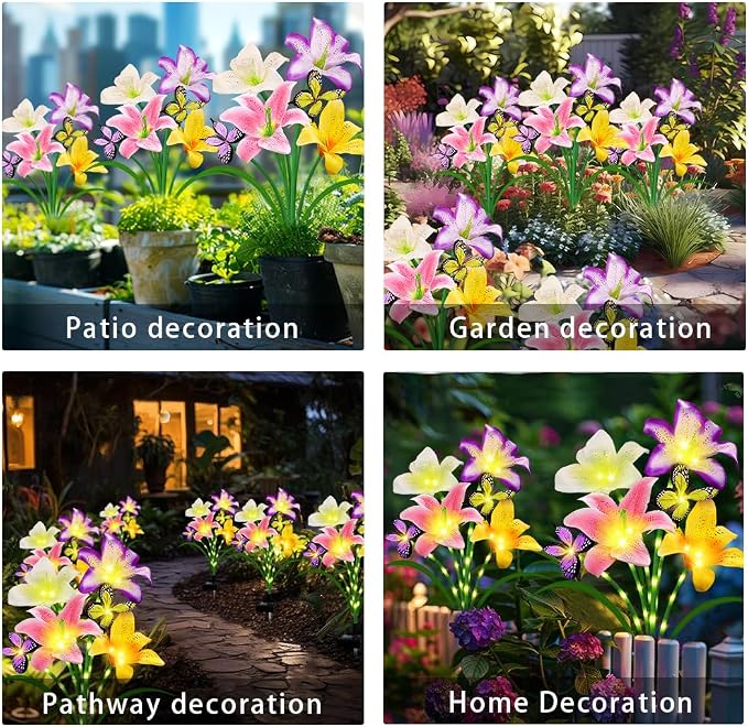 Solar Garden Lights 4 Pack LEDs Solar Lilies Flower Lights, Yard Patio Pathway - Image 4