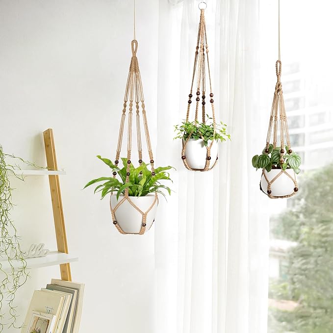 Mkono 3 Pack Macrame Plant Hangers Indoor Different Size Hanging Planter Basket - Image 4
