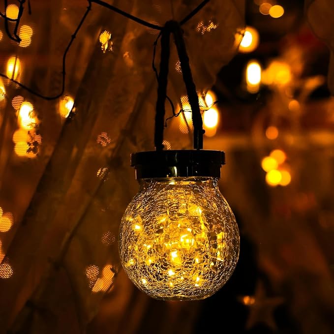 Cooo Christmas Gifts 4 Pack Solar Lanterns Waterproof Outdoor Heavy Crackle - Image 2