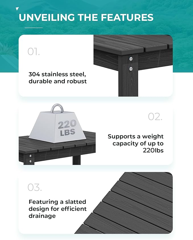 SERWALL Outdoor Coffee Table, HDPE Patio Coffee Table - Image 5