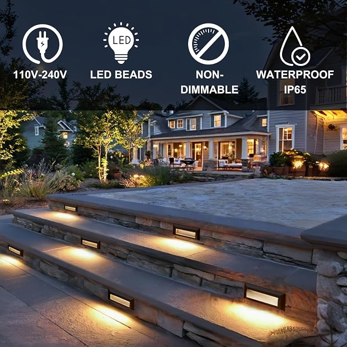 ZONK LED Outdoor Indoor Step Lights, Line Voltage 110-240V 2W Landscape Stair - Image 5