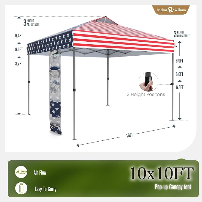 Sophia & William Canopy Tent Pop Up 10x10 ft, One Person Push Set Up Tent - Image 7