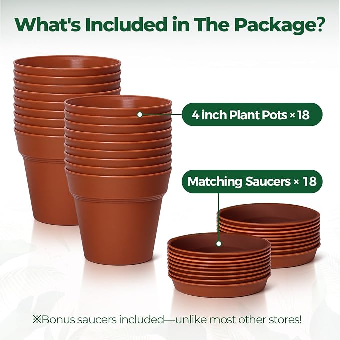 T4U 4 Inch Plant Pots 18-Pack, Small Flower Pots - Image 6