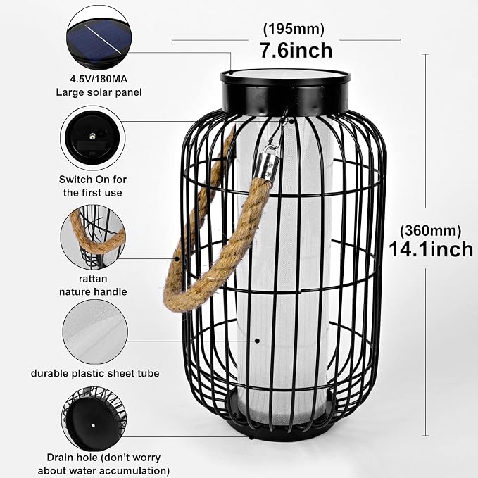 Large Outdoor Solar Lanterns Hanging Light Waterproof LED Garden Lights solar - Image 2