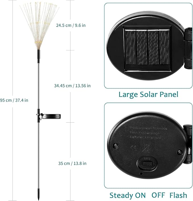JJGoo Solar Firework Lights, 2 Pack 120 LEDs 2 Lighting Modes Solar Garden - Image 2