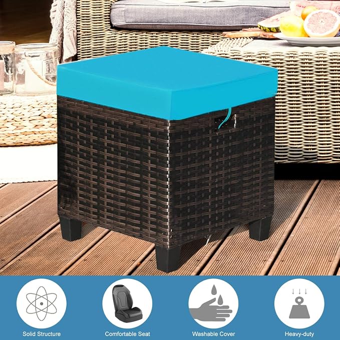 LDAILY Moccha 2 Pieces Patio Outdoor Ottoman, All Weather Rattan Patio Ottoman - Image 6