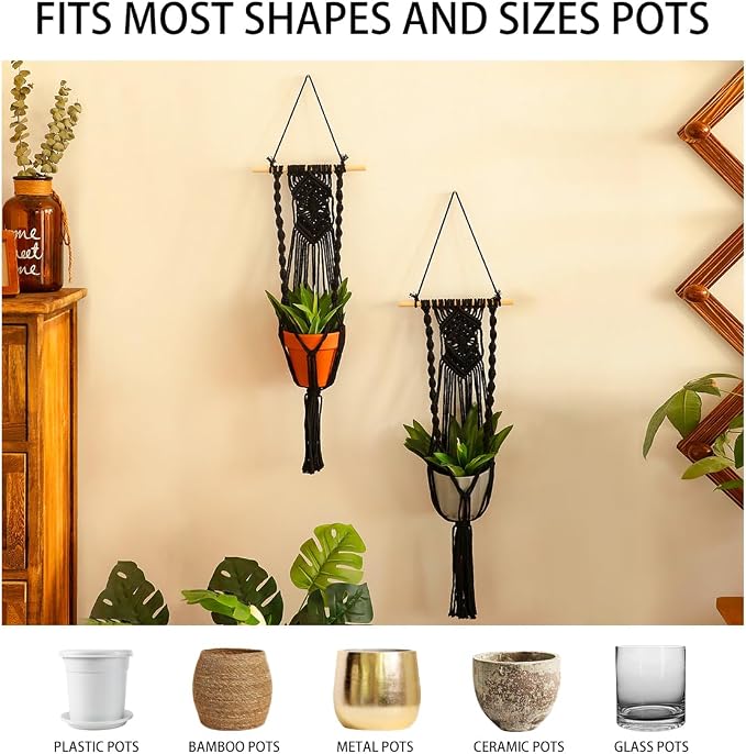 Artilady Black Plant Hanger Macrame Hanging Planter - Image 6