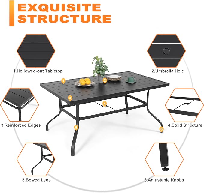 NUU GARDEN Patio Dining Set 7 Pieces Outdoor Dining Set - Image 5