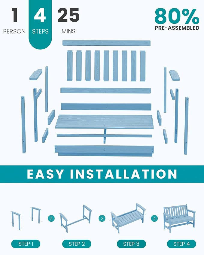 SERWALL Outdoor Bench, HDPE Outdoor Benches Weatherproof, 2-Person Garden Bench - Image 8