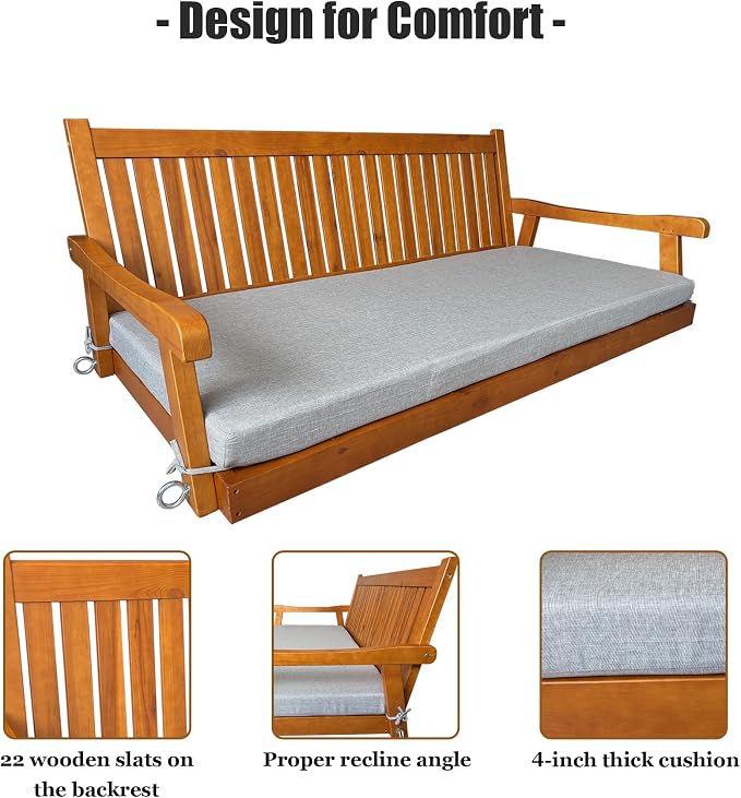 6 FT Wooden Porch Swing Bed - Image 4