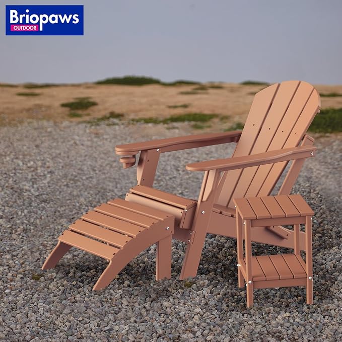 BRIOPAWS Adirondack Ottoman | Folding | HDPE Plastic | Teak Outdoor Foot Rest | - Image 2