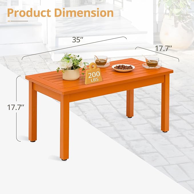 LUE BONA Outdoor Coffee Table Rectangle, HDPS Patio Coffee Tables - Image 3
